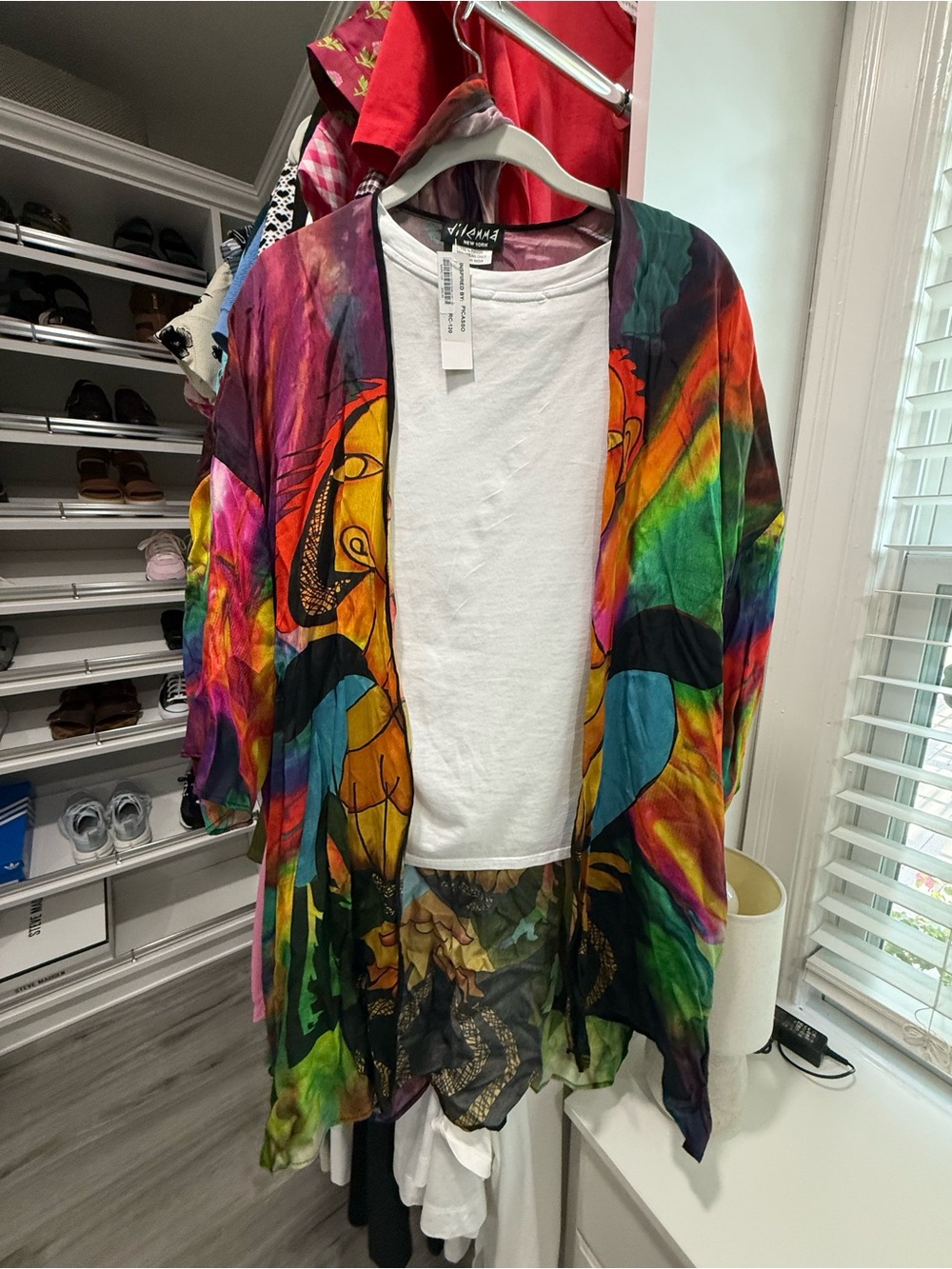 Vibrant Rainbow Print Open-Front Kimono Jacket/Caftan